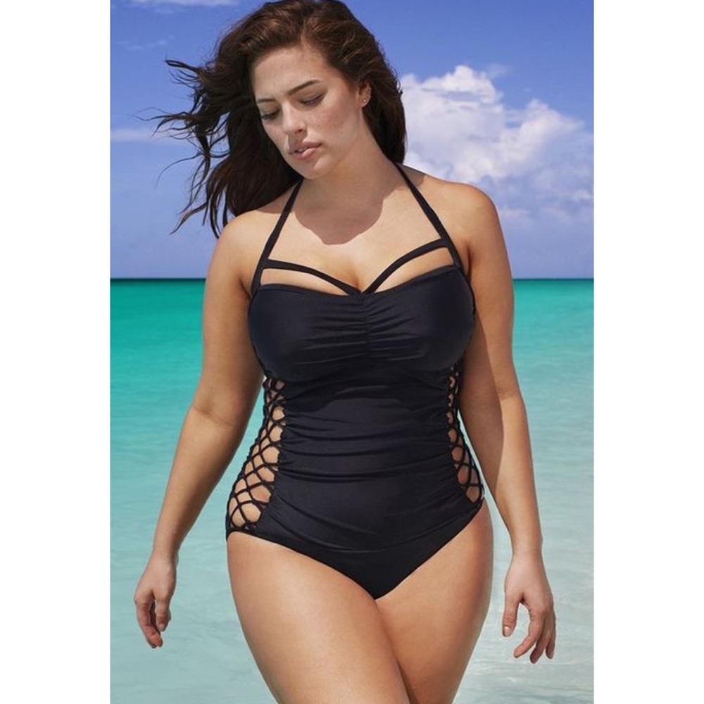 Sexy Plus Size Laced Up Bandage Push Up Swimsuit - Picture 1 of 16